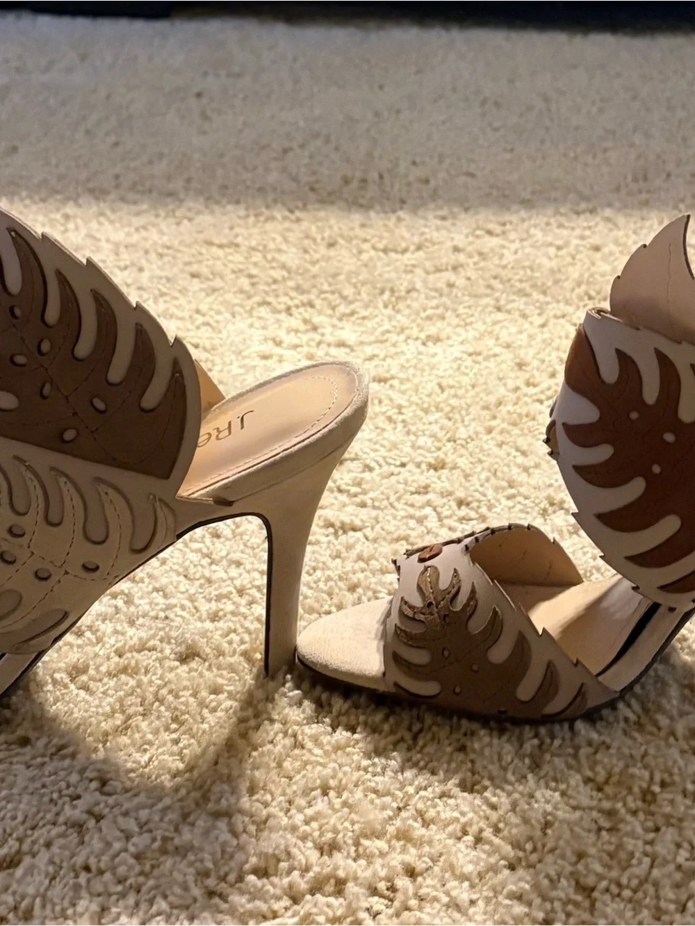 J.Renee Taupe and Brown Laser-Cut Sandal Heels